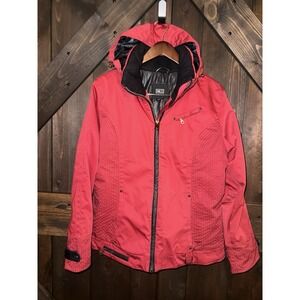 NILS Insulated Women's 14 Dark Red Ski Jacket‎ Black Top Stitch Removable Hood
